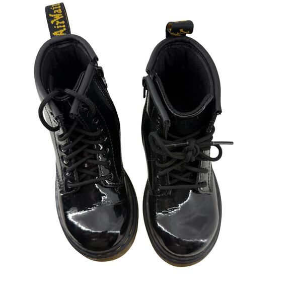 Dr. Martens Toddler Black Patent Leather Lace Up Combat Boots Size 9 - Picture 3 of 10
